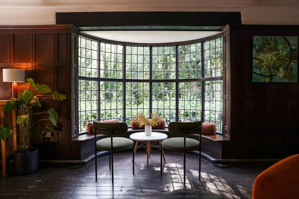 Bay window seating area at the Robert Adams office in Harpenden
